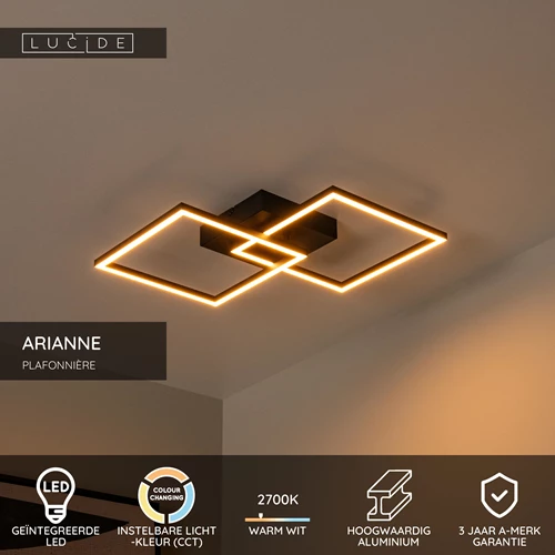 Lucide ARIANNE - Plafonnière - LED - CCT - 1x23W 2700K/4000K - Zwart - USP